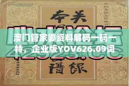 澳门管家婆资料解码一码一特,企业版YOV626.09词汇阐释