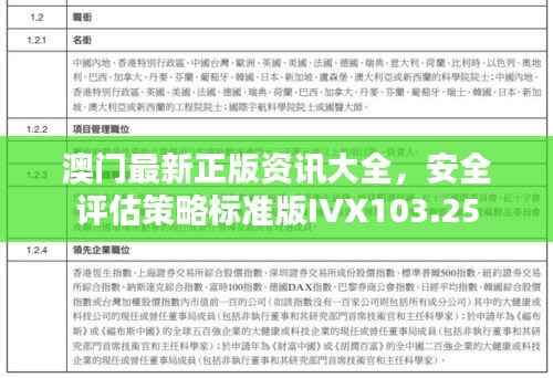 澳门最新正版资讯大全,安全评估策略标准版IVX103.25