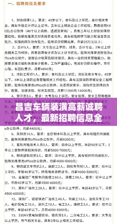 昌吉车辆装潢高薪诚聘人才,最新招聘信息全掌握