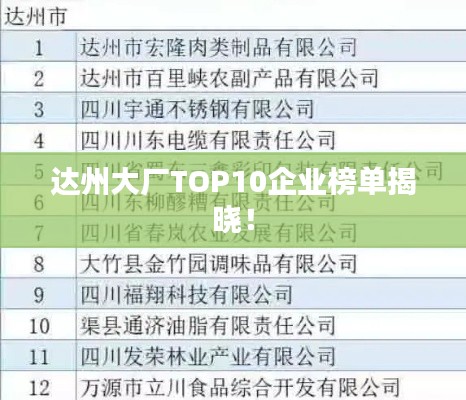 达州大厂TOP10企业榜单揭晓!